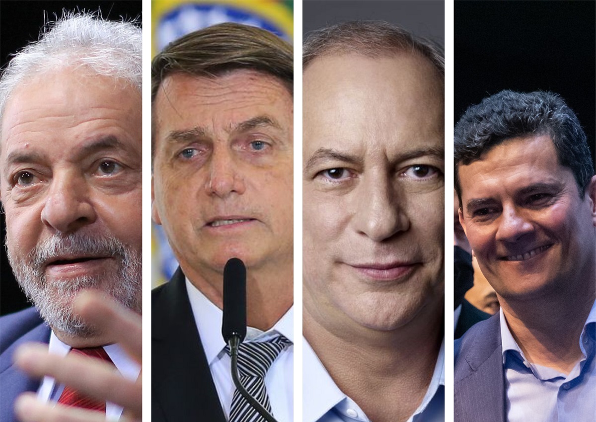 Lula, Jair Bolsonaro, Ciro Gomes e Sergio Moro em uma colagem