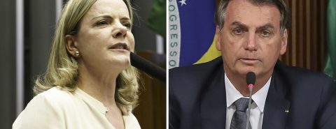 Gleisi Hoffmann e Jair Bolsonaro