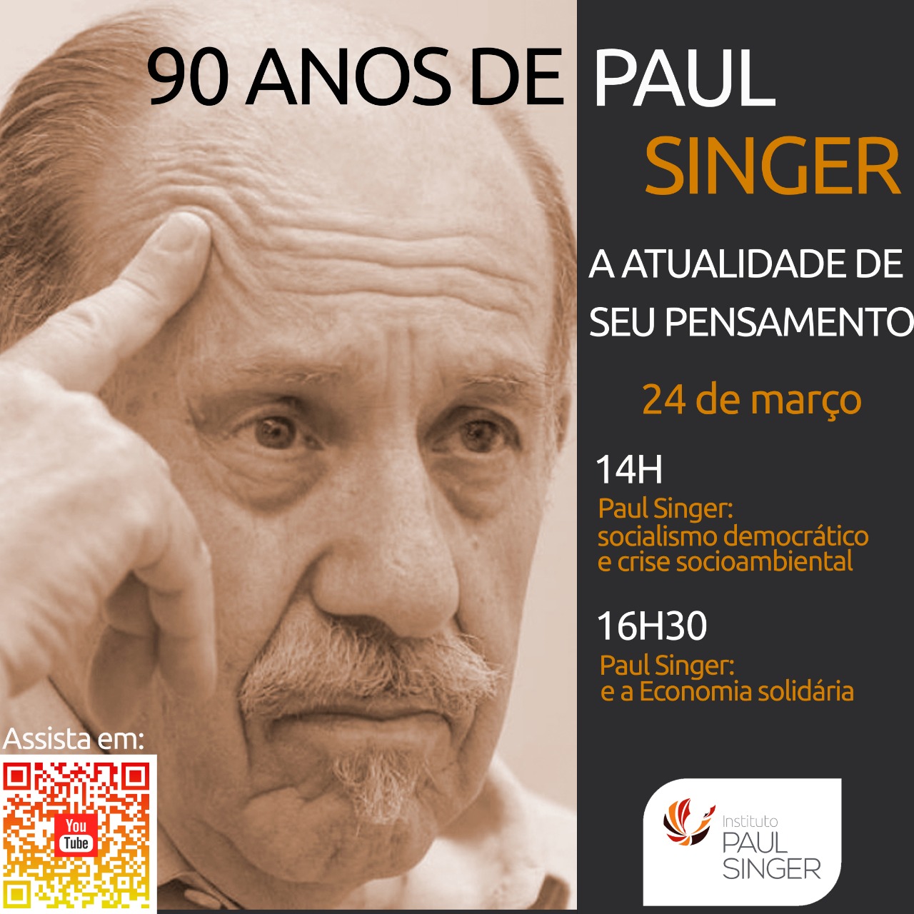 Cartaz com o economista Paul Singer