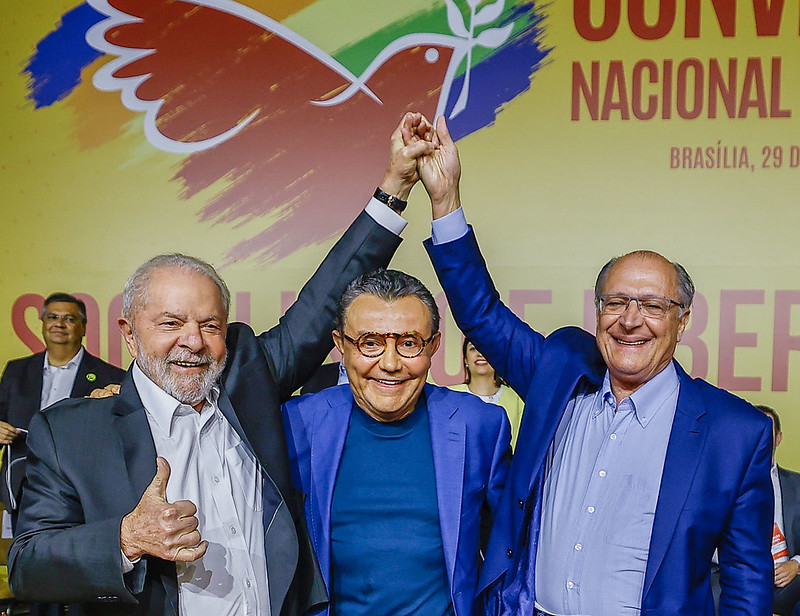 Lula, Carlos Siqueira e Geraldo Alckmin durante a convenção do PSB, nesta sexta-feira, 29 de julho de 2022. Foto: Divulgação