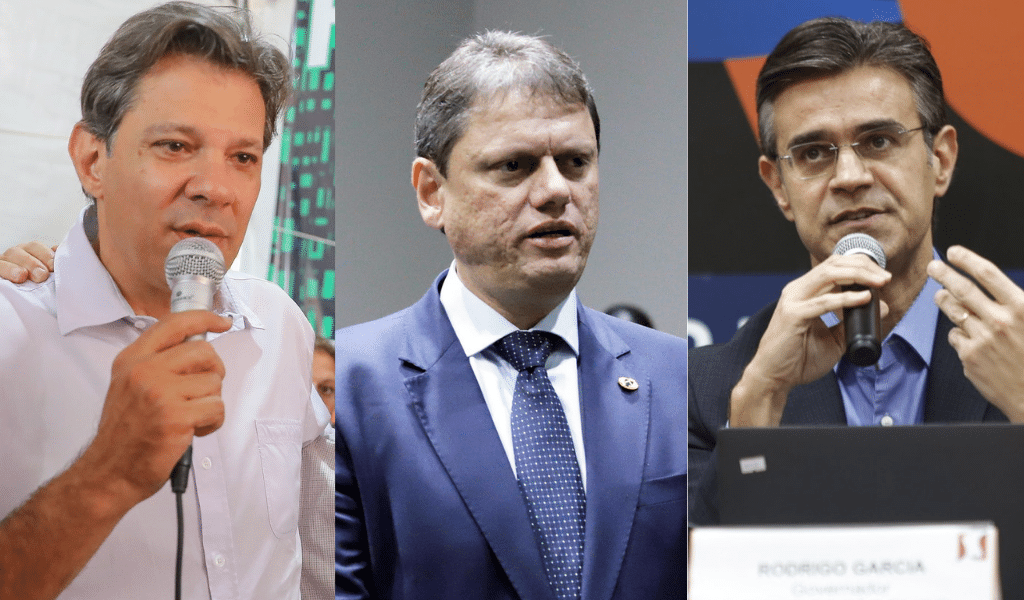 Fernando Haddad, Tarcísio de Freitas e Rodrigo Garcia, os principais candidatos a governador em São Paulo nas eleições 2022.