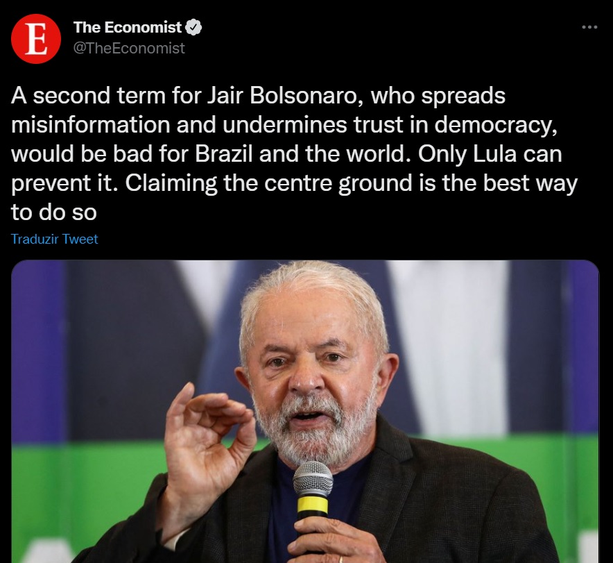 The Economist diz que democracia decai e critica Bolsonaro e Lula