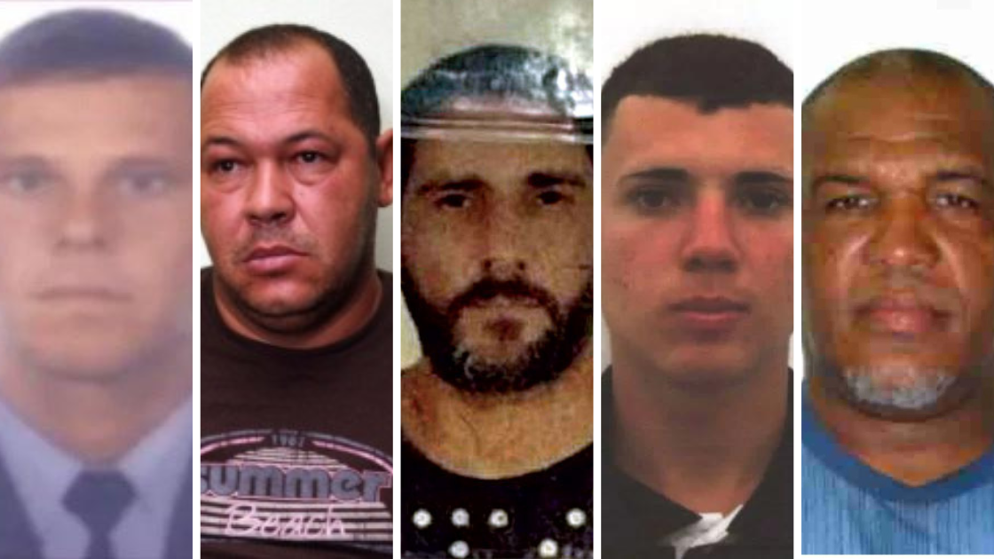 Colagem com dos rosto de cinco homens que foram assassinados.