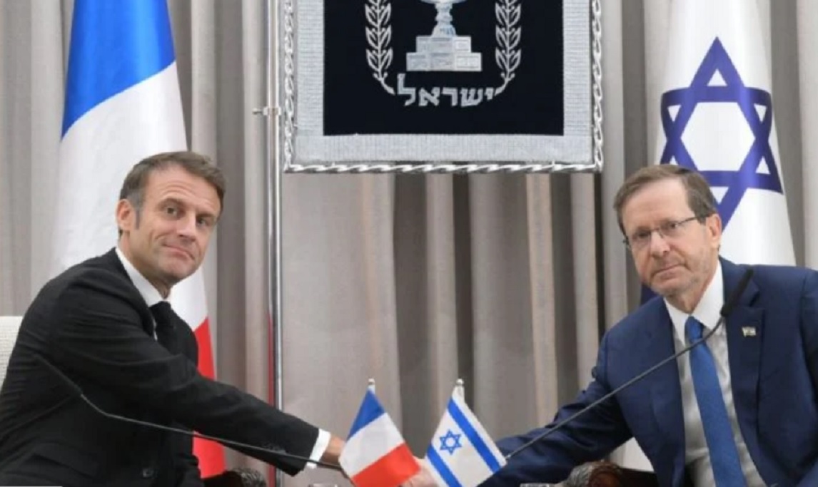 Macron e Isaac Herzog, presidente de Israel. Imagem: Divulgação/Isaac Herzog