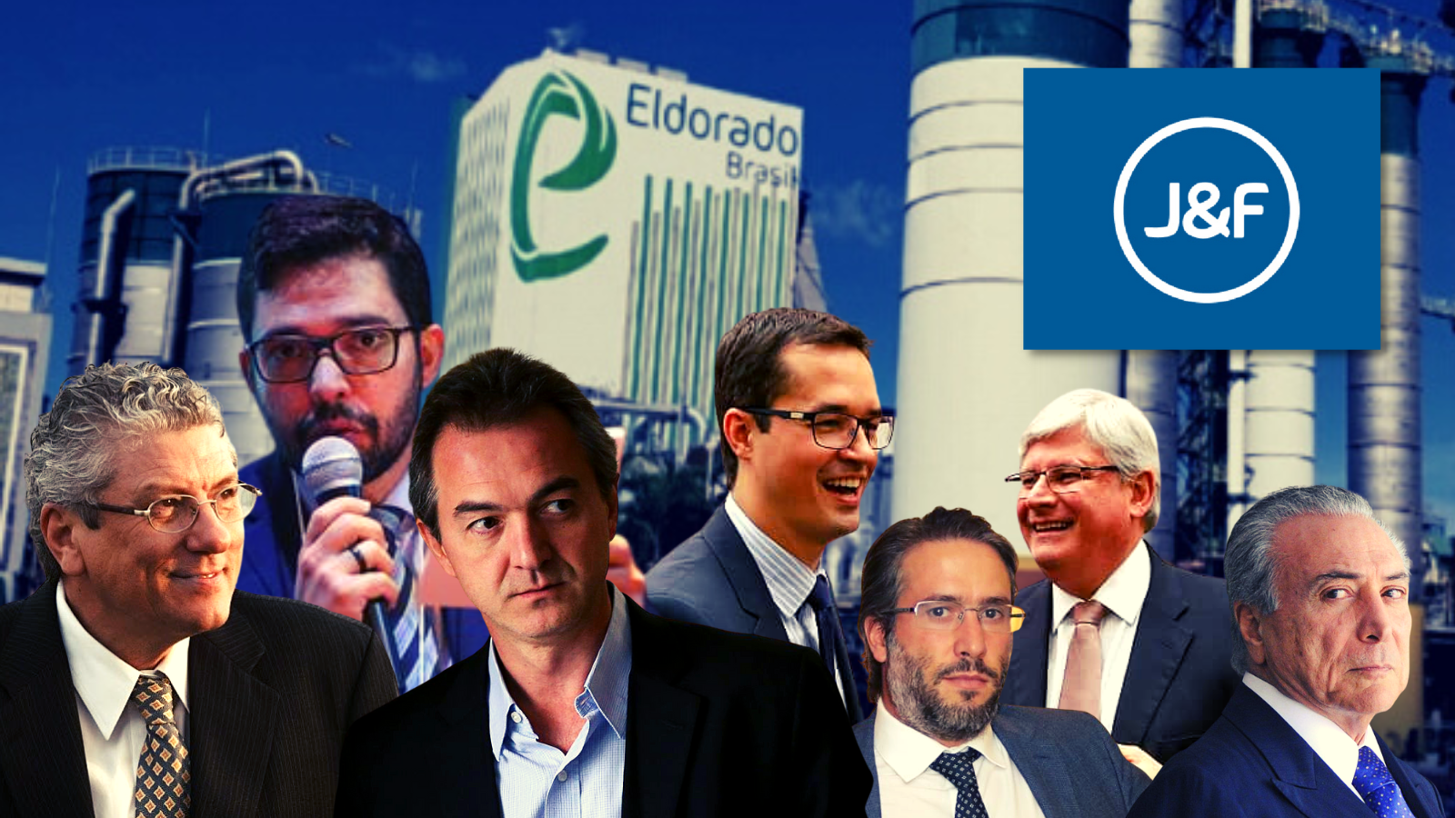 Da esquerda para a direita: Josmar Verillo (Amarribo/Paper Excellence), Anselmo Lopes (ex-Greenfield), Joesley Batista (J&F), Deltan Dallagnol (ex-Lava Jato), Bruno Brandão (Transparência Internacional Brasil), Rodrigo Janot (ex-PGR), Michel Temer (Paper Excellence)