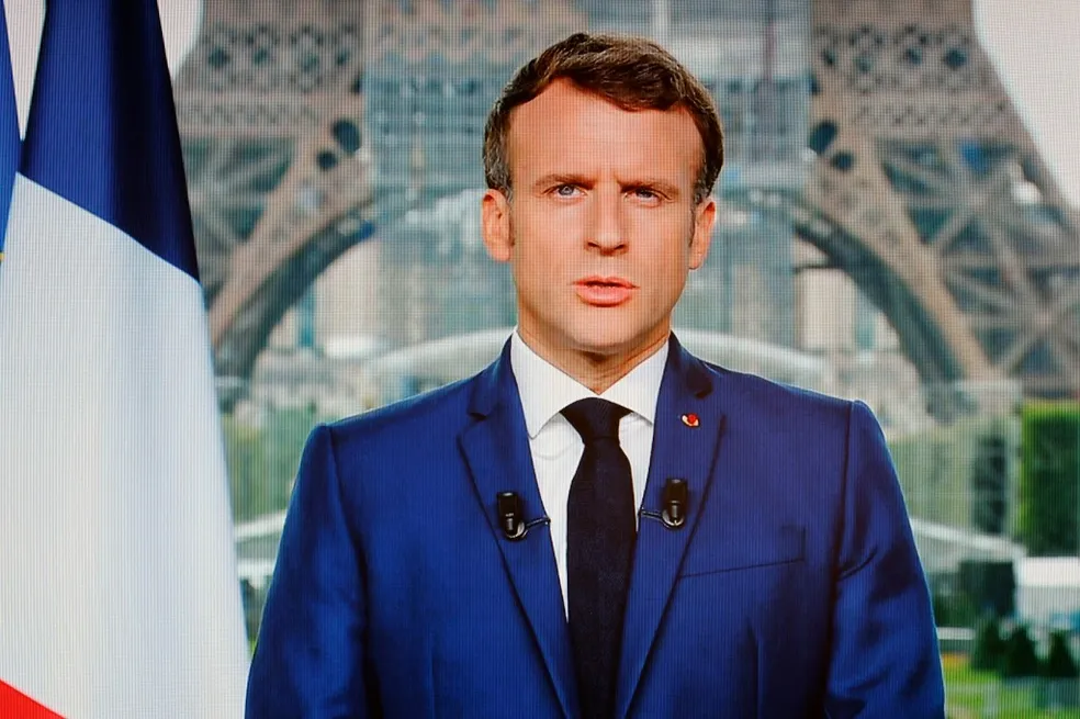 Foto: Reprodução transmissão discurso do presidente Emmanuel Macron