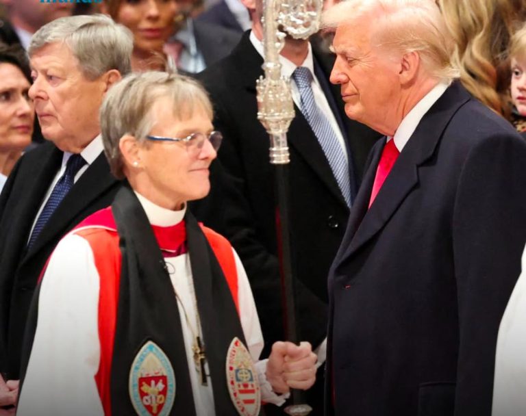 Donald Trump e Bispa de Washington, Mariann Edgar Budde em culto de celebração