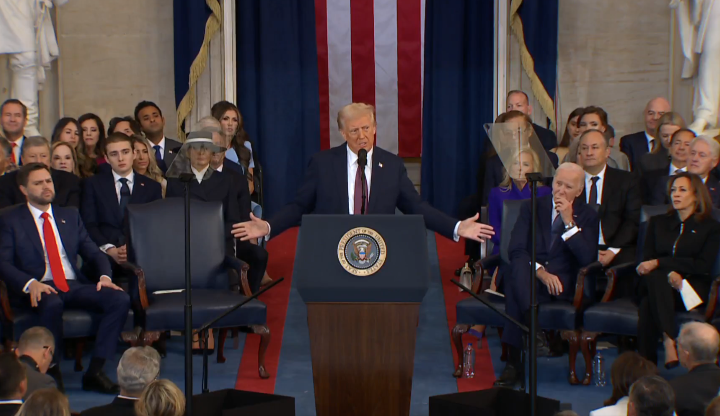 Presidente Donald Trump faz discurso após posse no Capitólio, como 47 Presidente dos EUA. Foto: GOP/Fotos Públicas