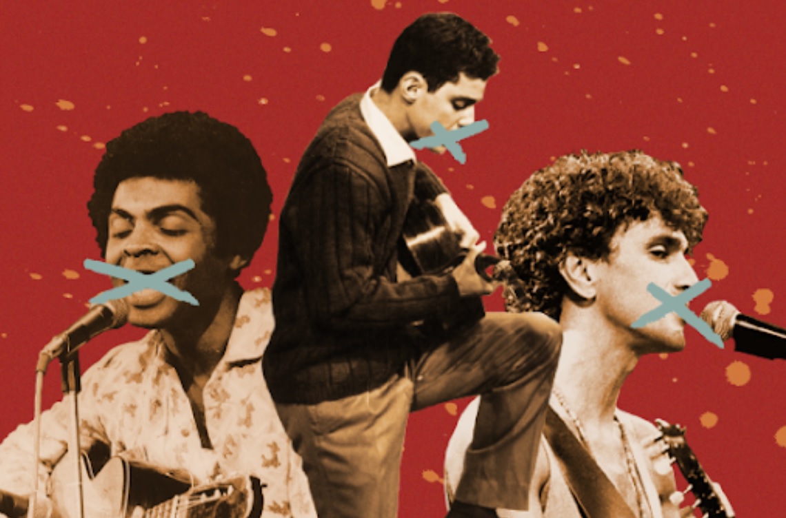 Gilberto Gil, Chico Buarque e Caetano Veloso na época da ditadura