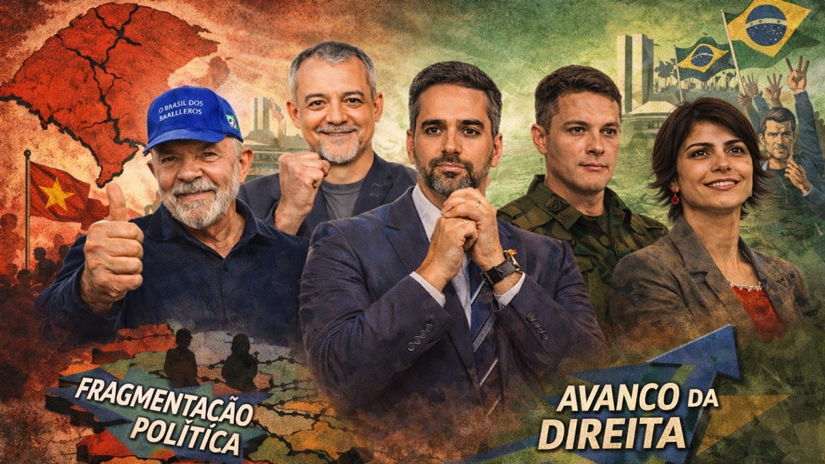 Oligarquização e fragmentação política favorecem a direita – Lula, Edegar Pretto, Eduardo Leite, Luciano Zucco e Manuela D’Ãvila – Imagem gerada por IA ChatGPT.