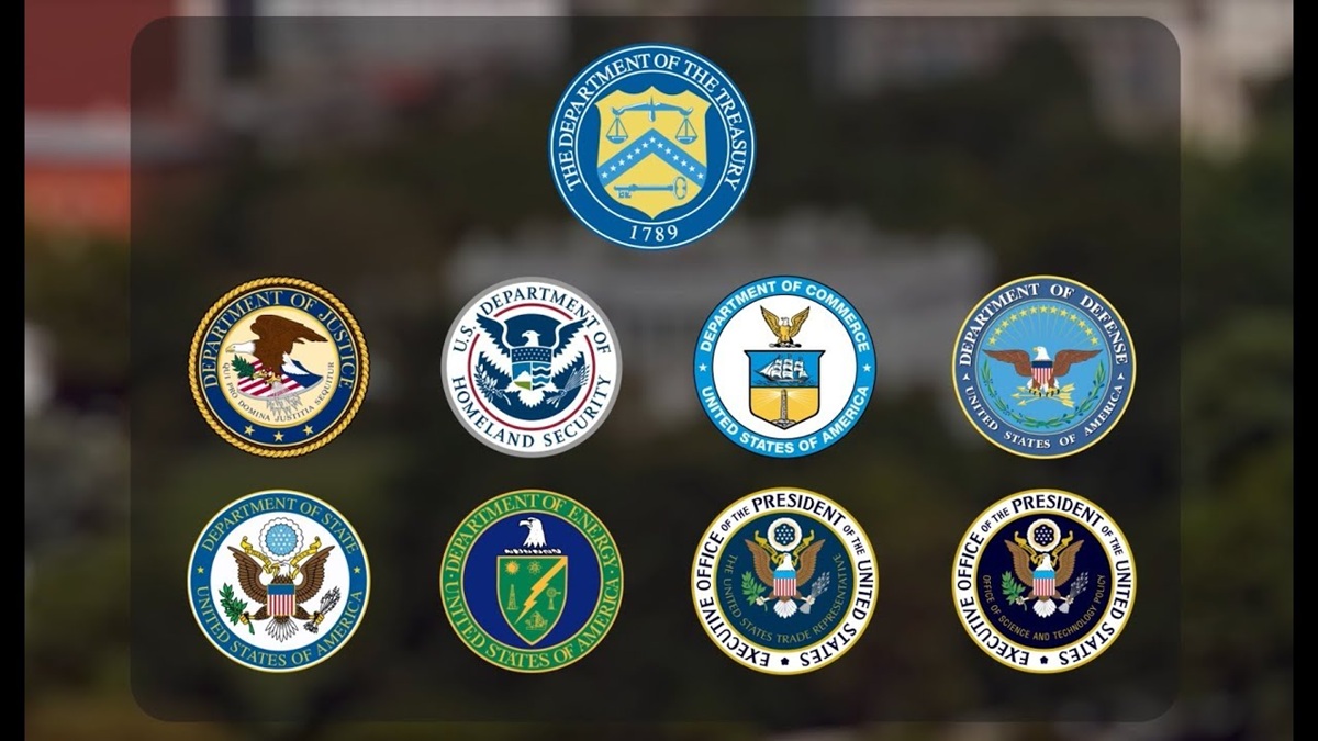Selo dos órgãos que integram o CFIUS (Crédito: captura de tela de vídeo do CSIS sobre o tema)