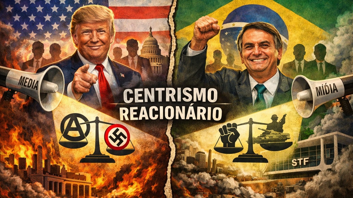 Centrismo reacionário – Imagem gerada por IA ChatGPT.