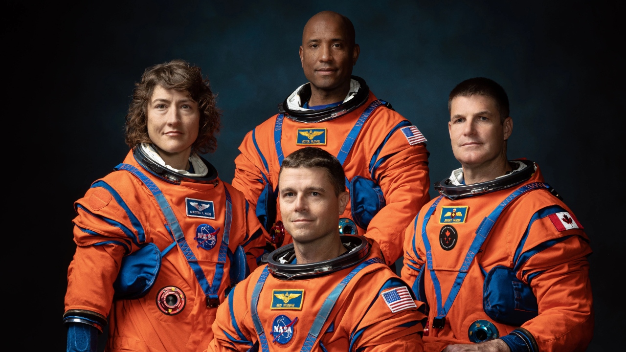 Christina Koch, Victor Glover, Reid Wiseman e Jeremy Hansen, tripulação da missão Artemis II / Crédito: Divulgação/NASA/Josh Valcarcel