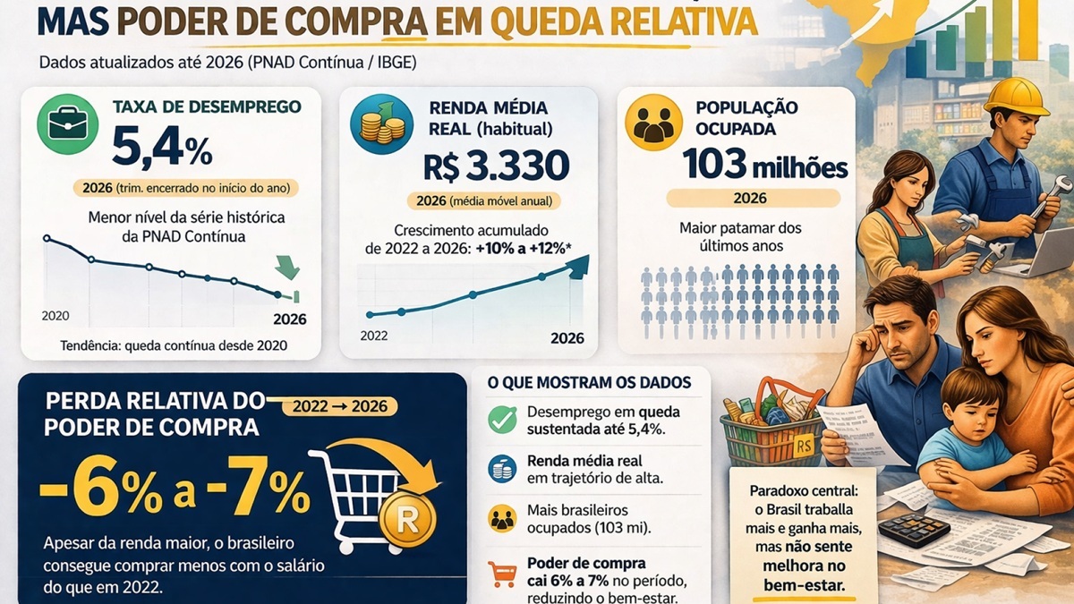 Brasil: Emprego e renda em alta e poder de compra em queda relativa – Imagem gerada por IA