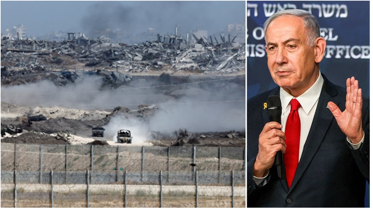 Figura 1 Veículos militares em Gaza e o Primeiro Ministro israelense, Netaniahu: guerra já vem durando a anos e não parece estar próxima do fim - Fonte das Imagens: Reuters  - Reprodução