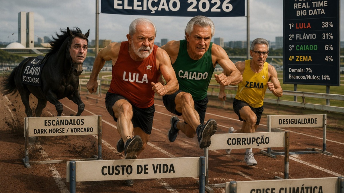Lula, Caiado, Zema e Flávio na pesquisa Real Time Big Data divulgada em 01/06/2026 – Imagem gerada por IA ChatGPT