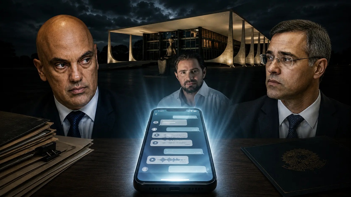 O celular de Daniel Vorcaro coloca Alexandre de Moraes e André Mendonça no centro de uma sucessão de revelações que ameaça a credibilidade do STF. Crédito: Ilustração produzida por inteligência artificial para a Rede Estação Democracia (RED).