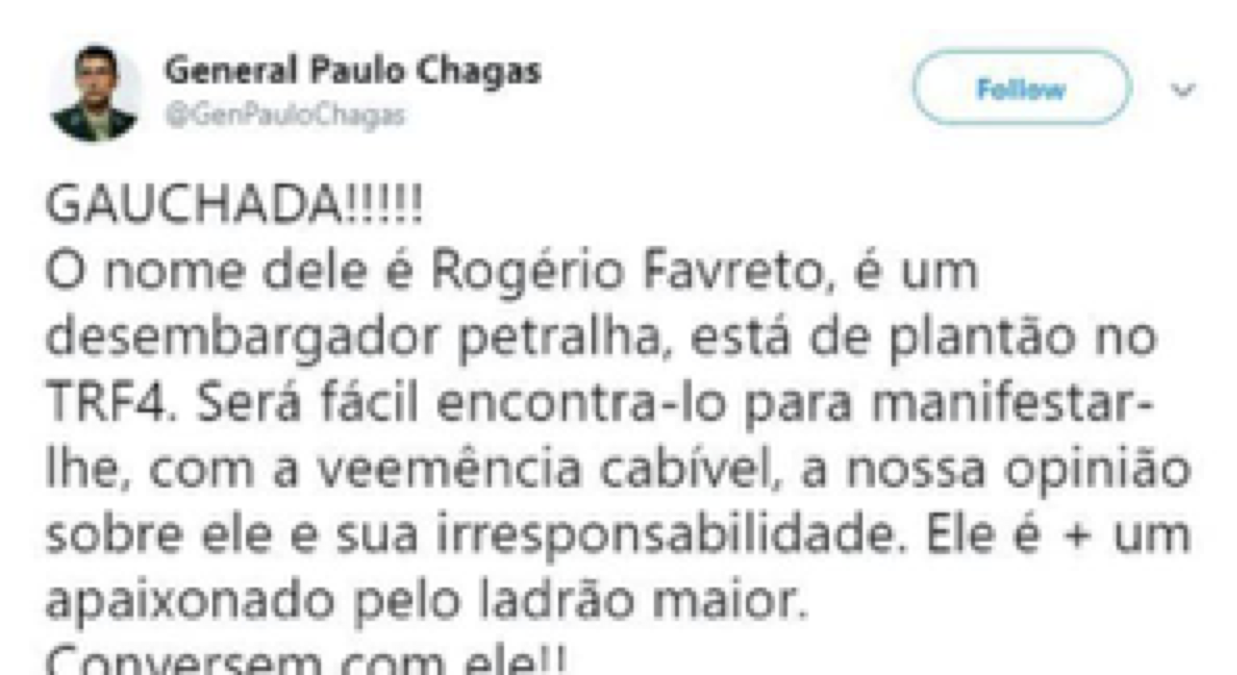 Resultado de imagem para Twitter general Paulo Chagas Favretto